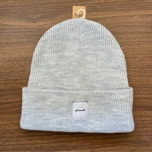 Victoria’s Secret PINK Gray Ribbed Knit Beanie Cap NWT